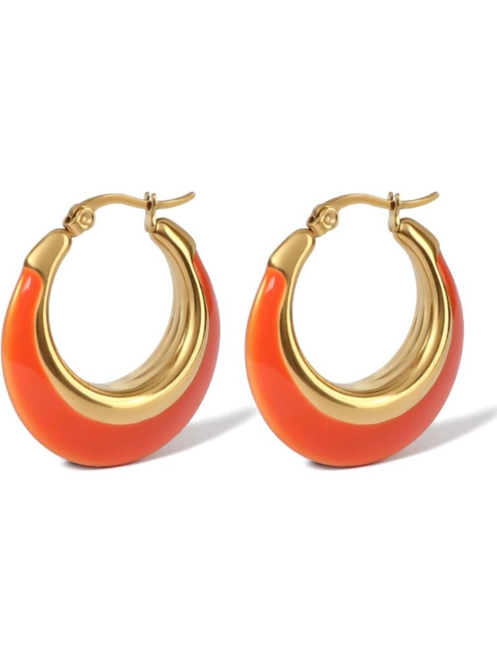 Chunky Gold Plated Enamel Hoop Earrings - Bamboo Checkered Huggies, Gift for Her